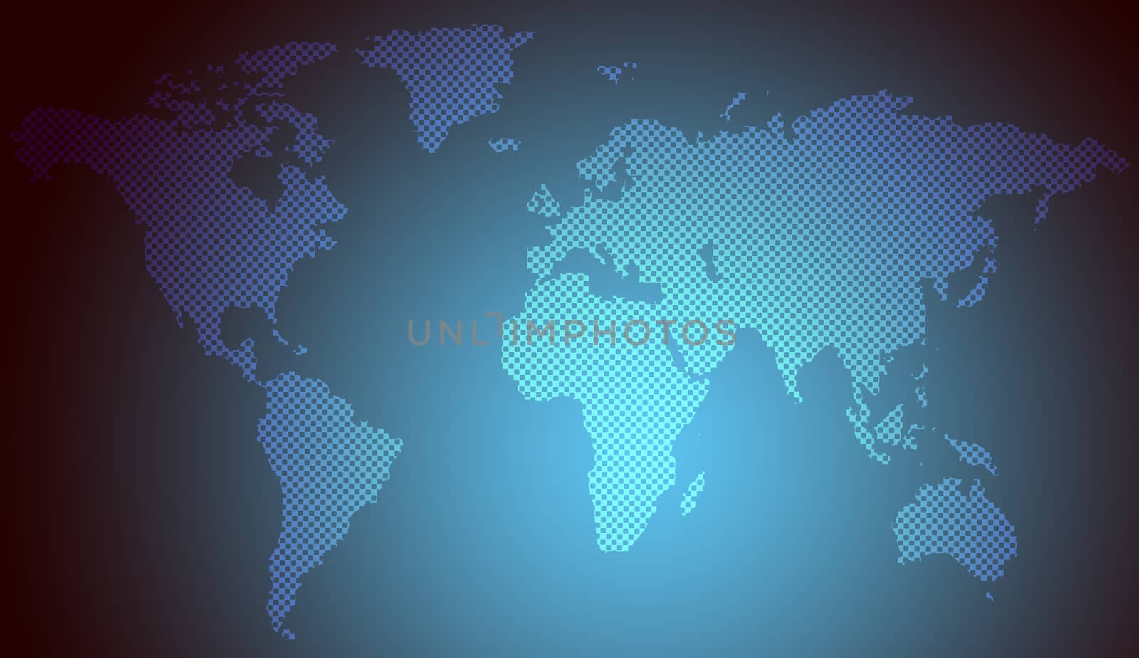 Abstract blue background with world map and light