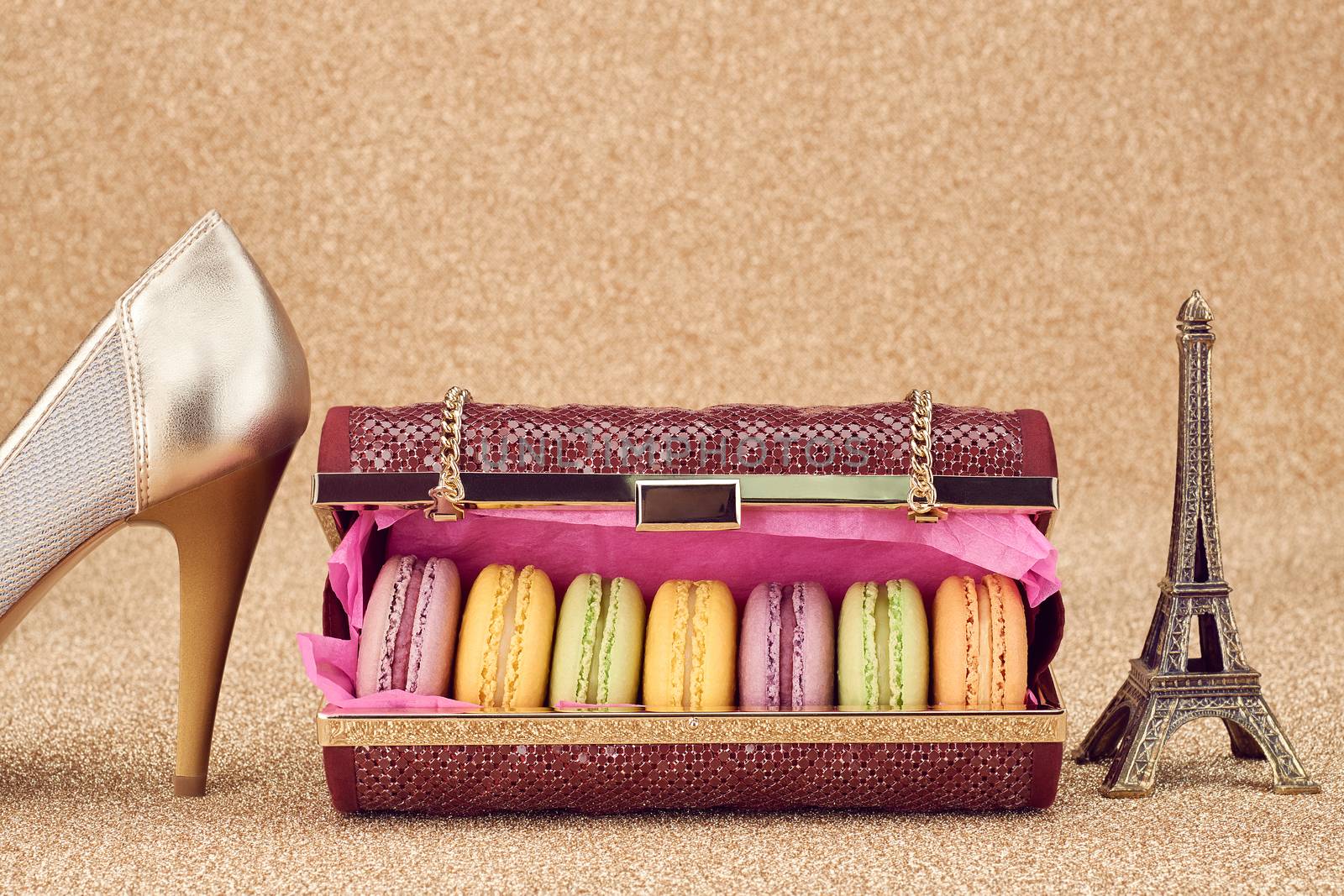 Macarons,fashion handbag,gold.Eiffel Tower.Vintage by 918