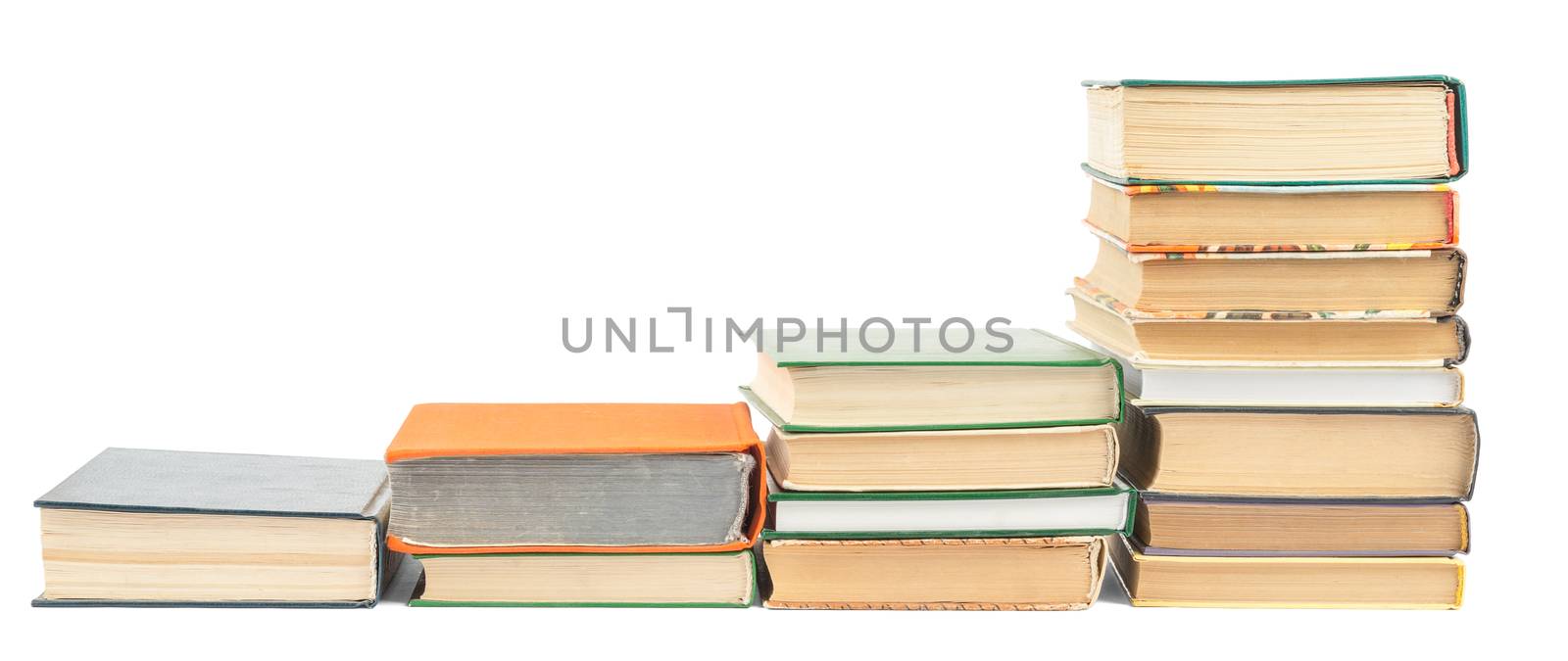 Set of stack of books isolated on white background