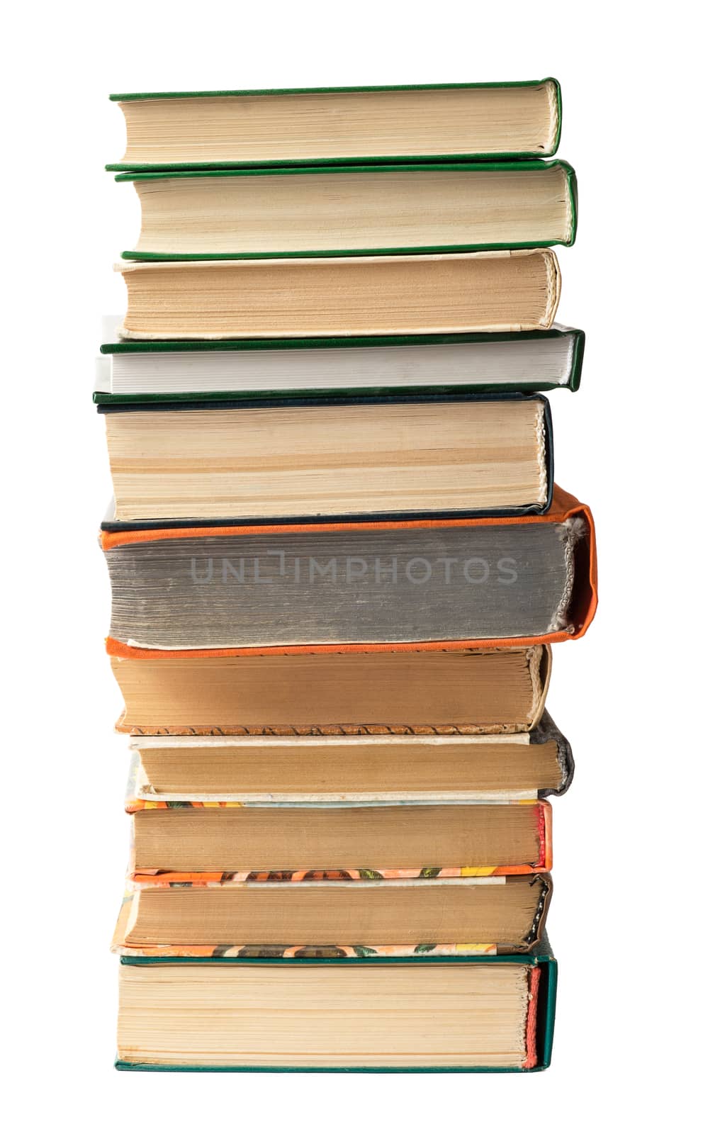 Pile of books isolated on white background, front view