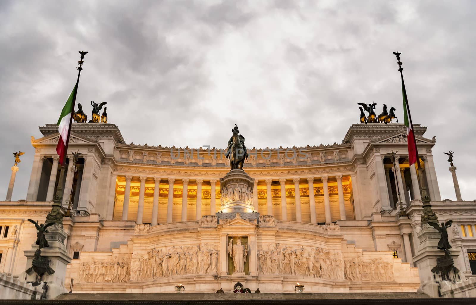 Emmanuel II monument and The Altare della Patria in a Fall night in Rome, Italy