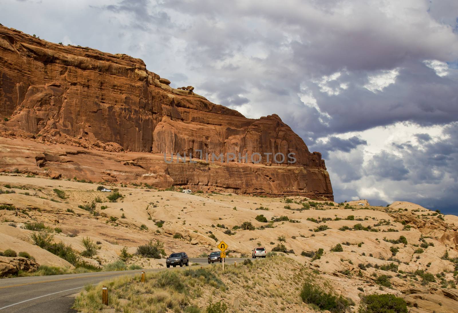 Rock formations, mittens, pillars and examples of erosion and weathering can all be found in Arches National Park, Utah.