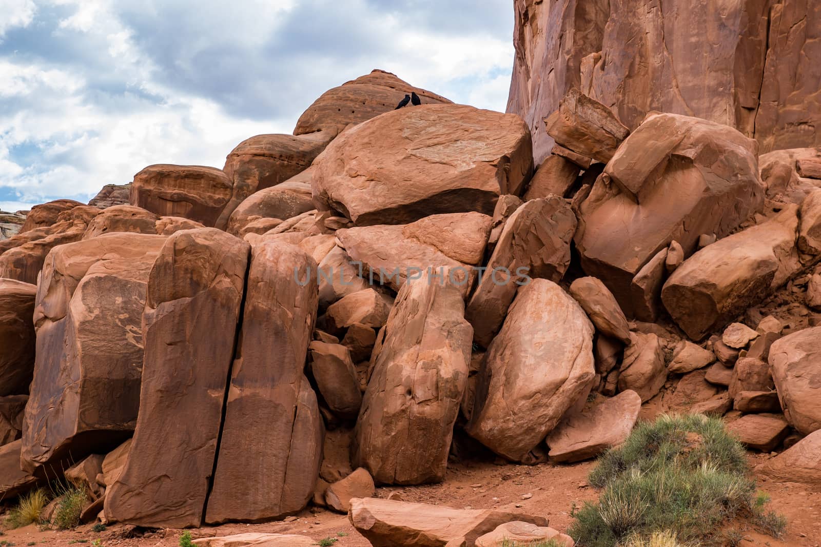 Rock formations, mittens, pillars and examples of erosion and weathering can all be found in Arches National Park, Utah.