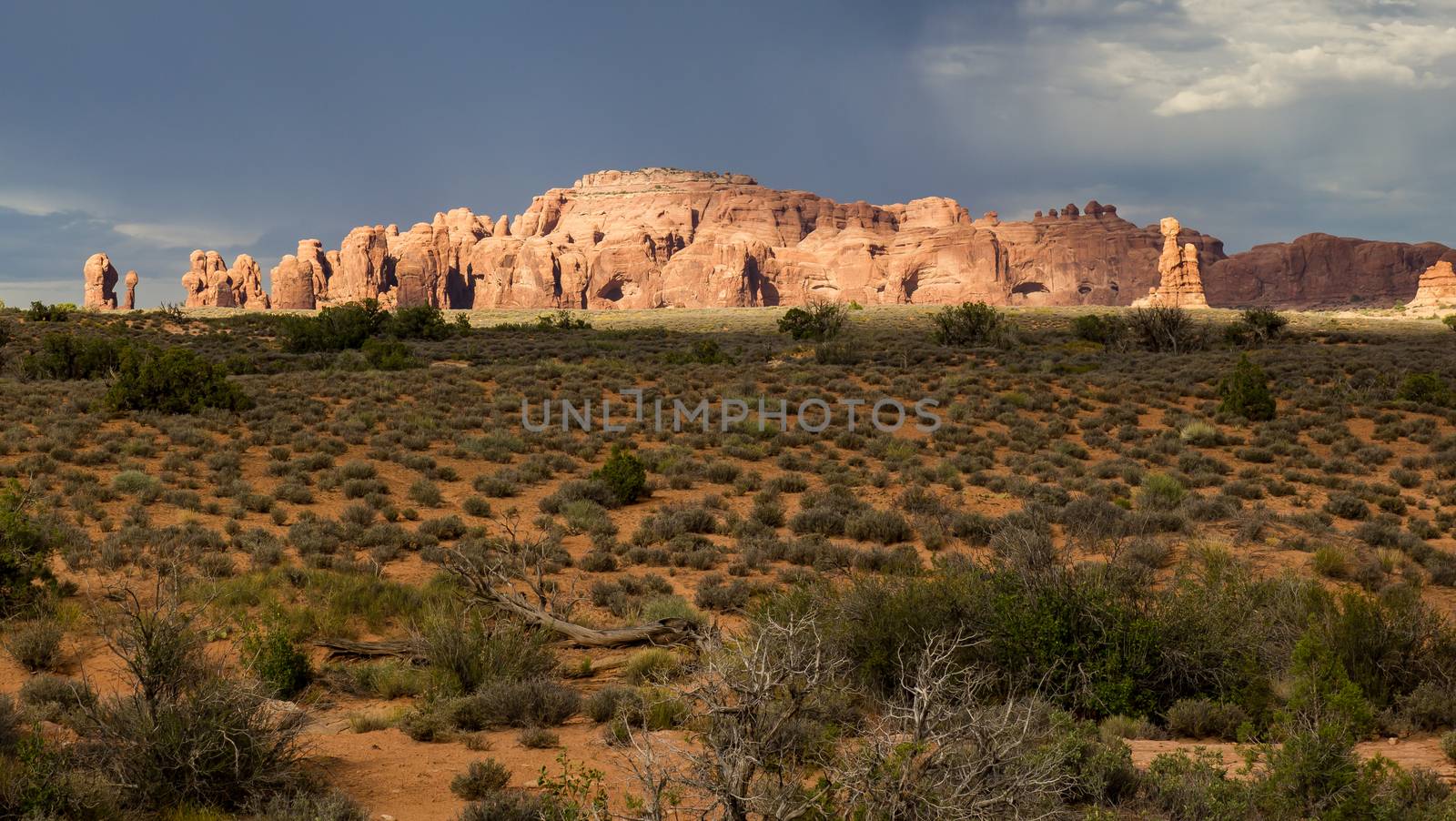 Rock formations, mittens, pillars and examples of erosion and weathering can all be found in Arches National Park, Utah.