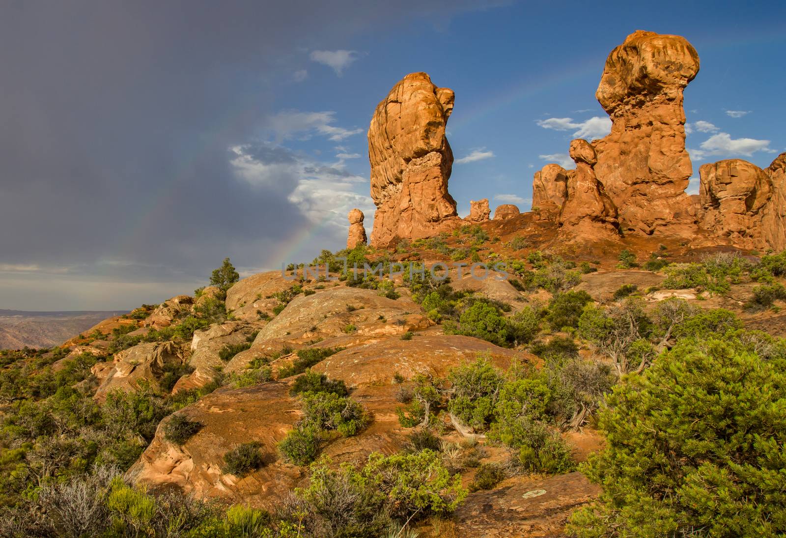 Rock formations, mittens, pillars and examples of erosion and weathering can all be found in Arches National Park, Utah.