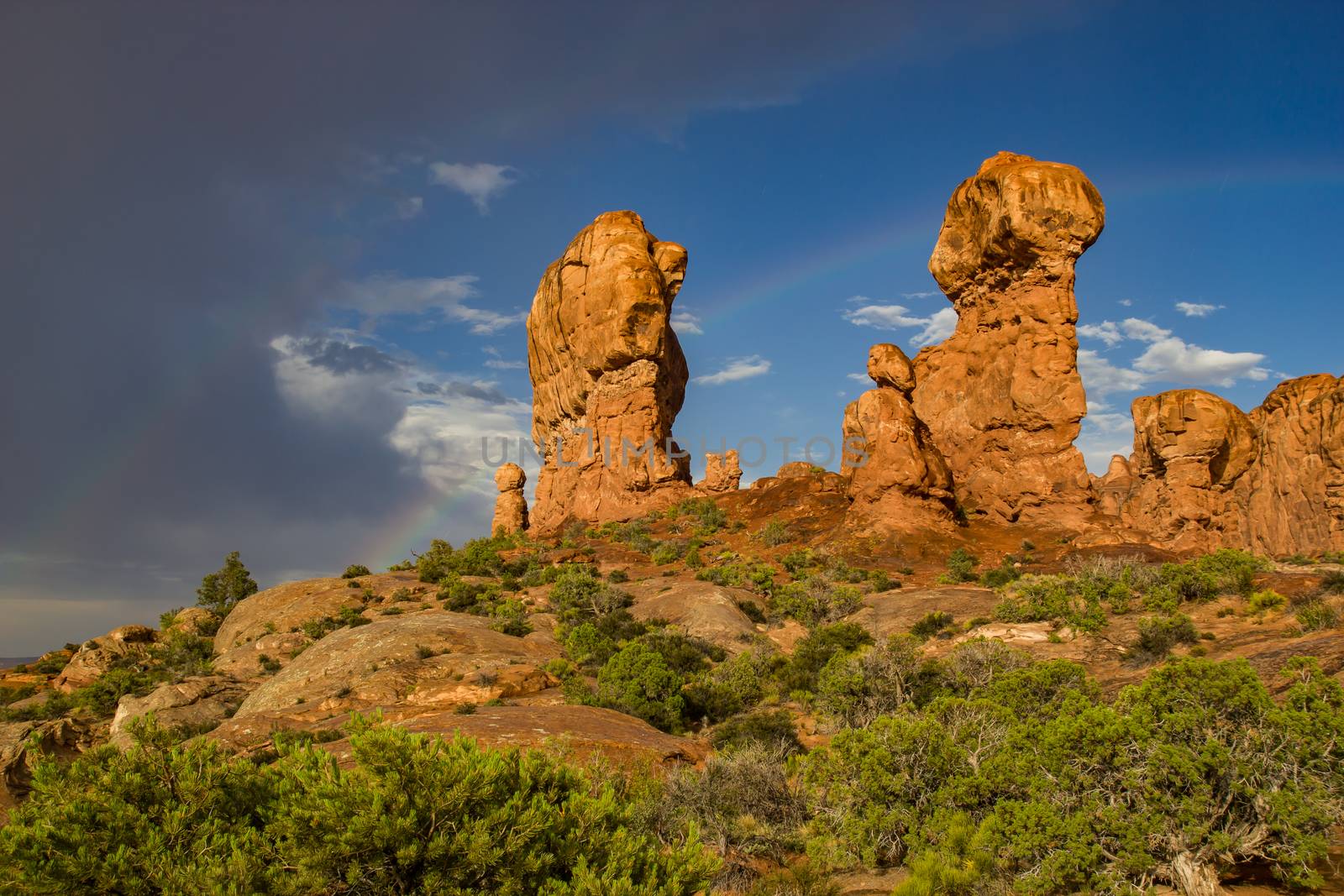 Rock formations, mittens, pillars and examples of erosion and weathering can all be found in Arches National Park, Utah.