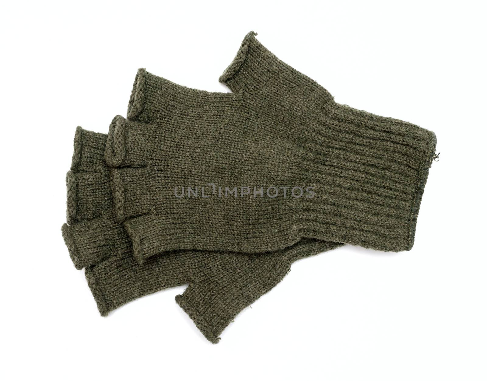 New Green Knit Wool Gloves isolated on white background