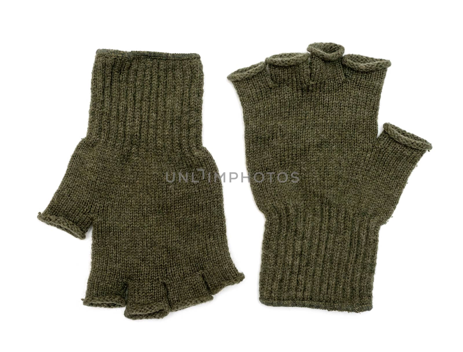 New Green Knit Wool Gloves isolated on white background