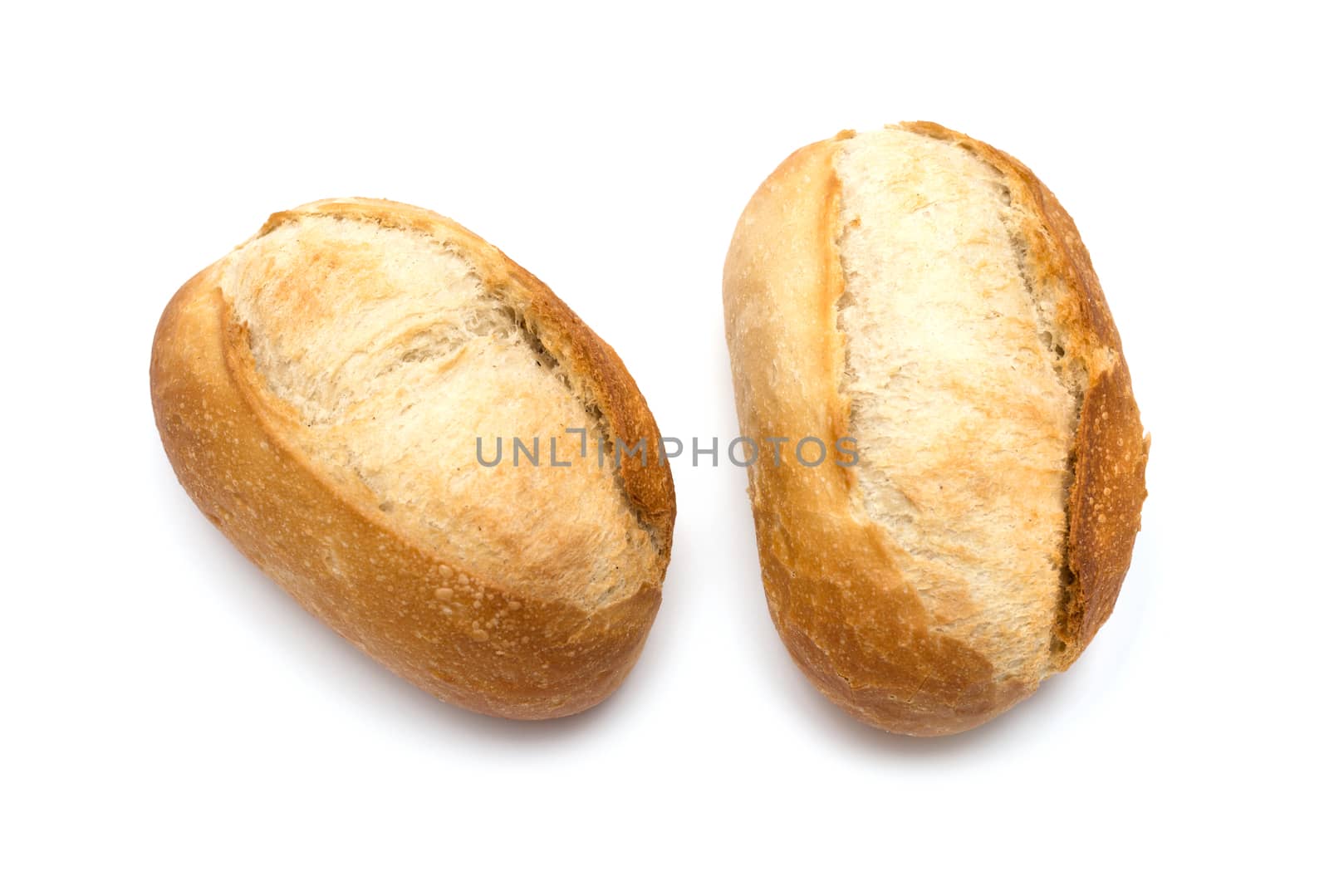 two freshly baked bread rolls on white background by DNKSTUDIO