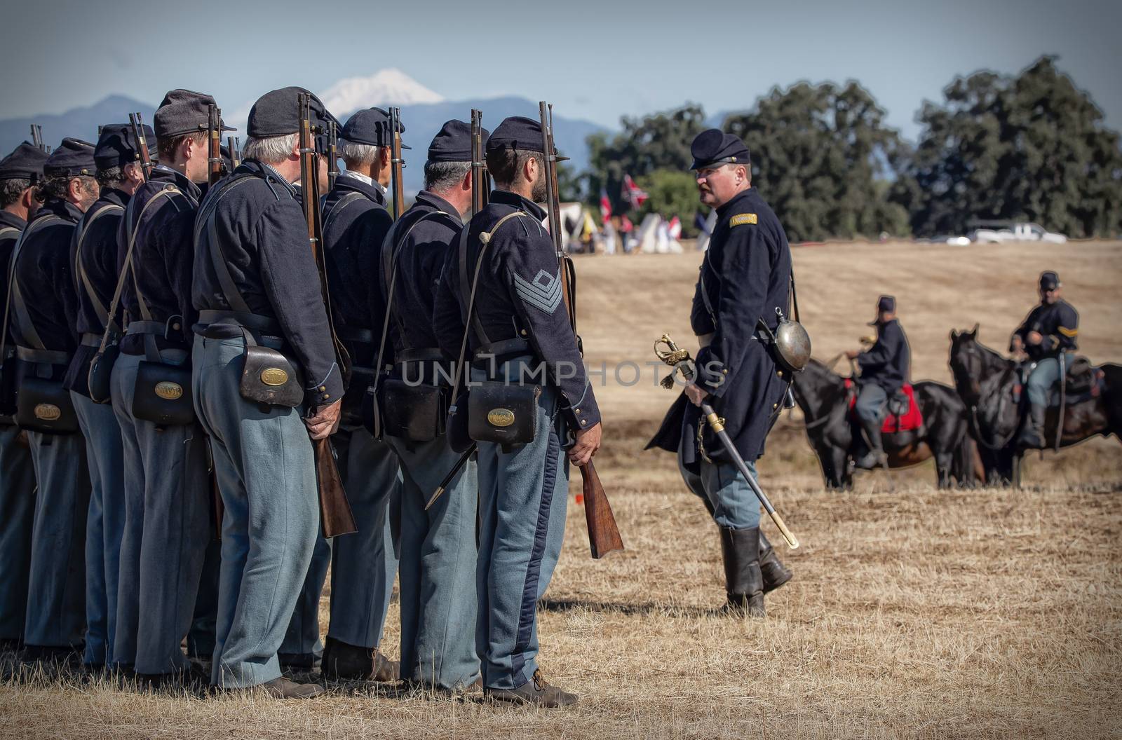 Anderson, California, United States-September 27, 2014: Members of the Union's 72nd New York get ready during a Civil War reenactment.