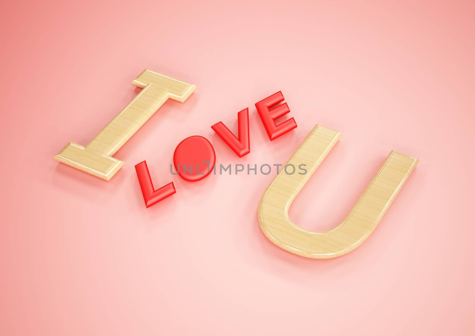 Dimensional inscription of I LOVE You on background