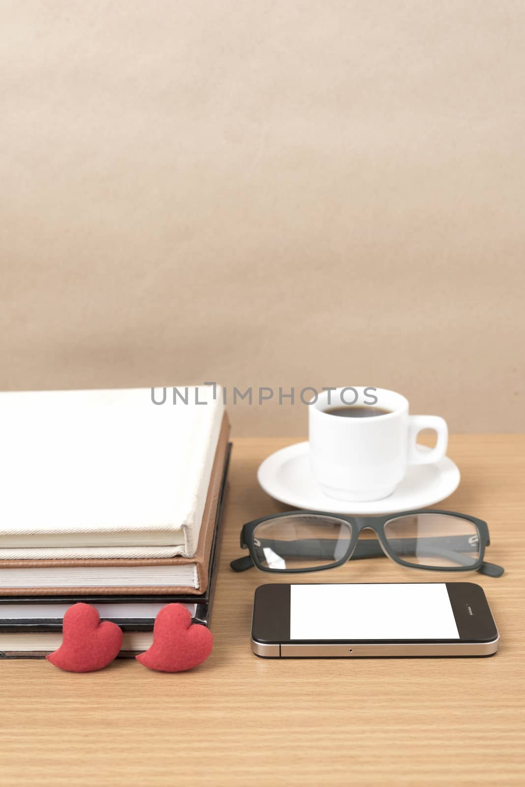 coffee,phone,eyeglasses,stack of book and heart by ammza12