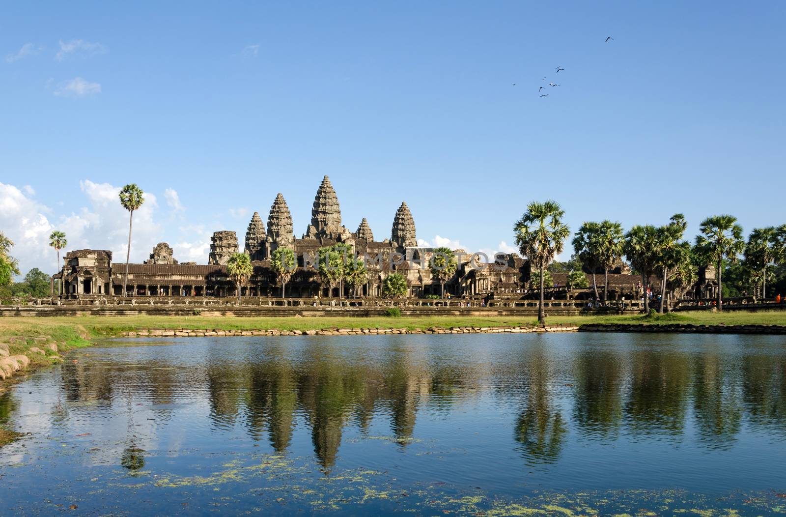 Angkor Wat with reflection in water in Siem Reap by siraanamwong