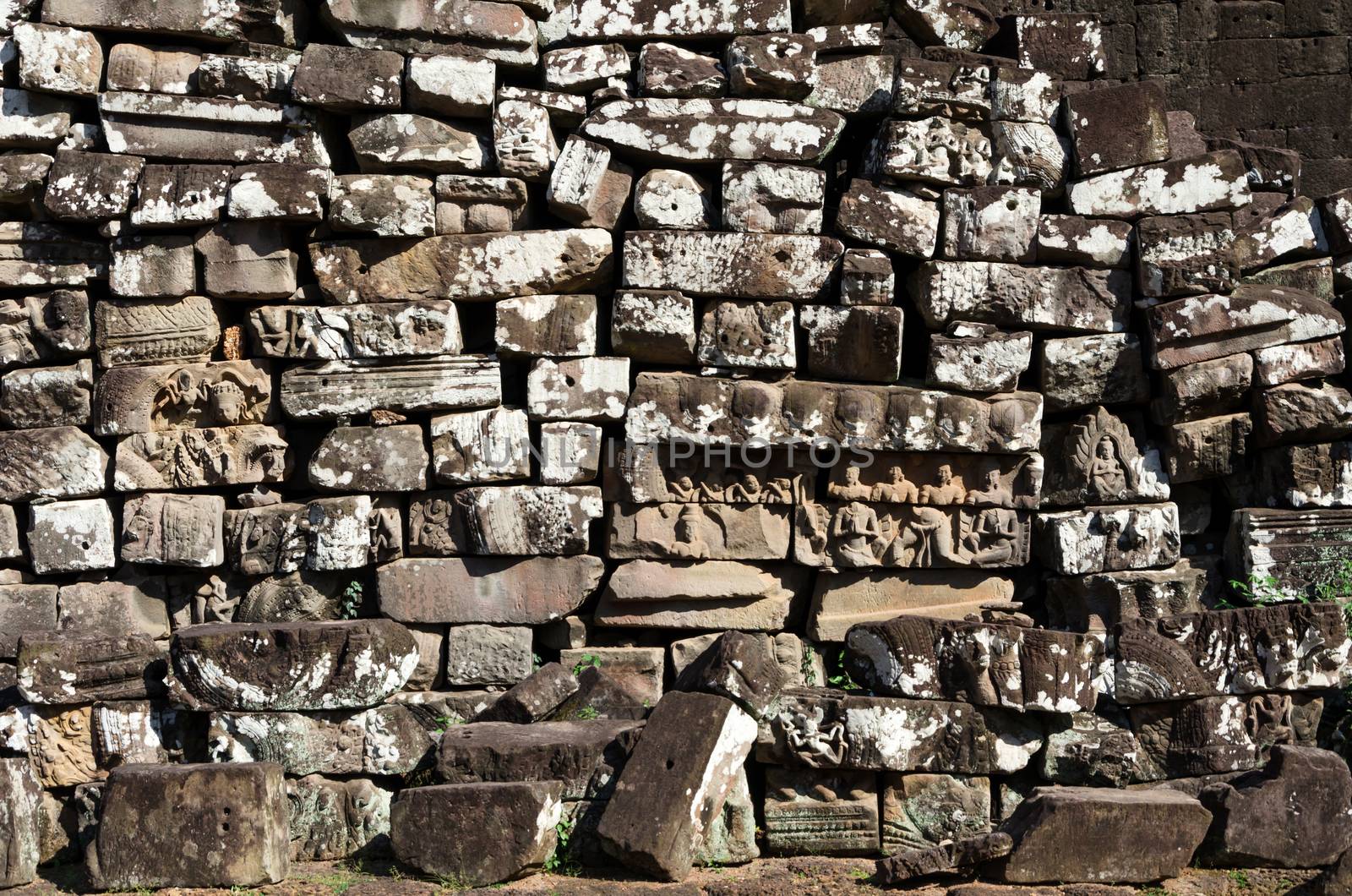 Texture of laterite in Bayon temple, angkor thom in siem reap, cambodia