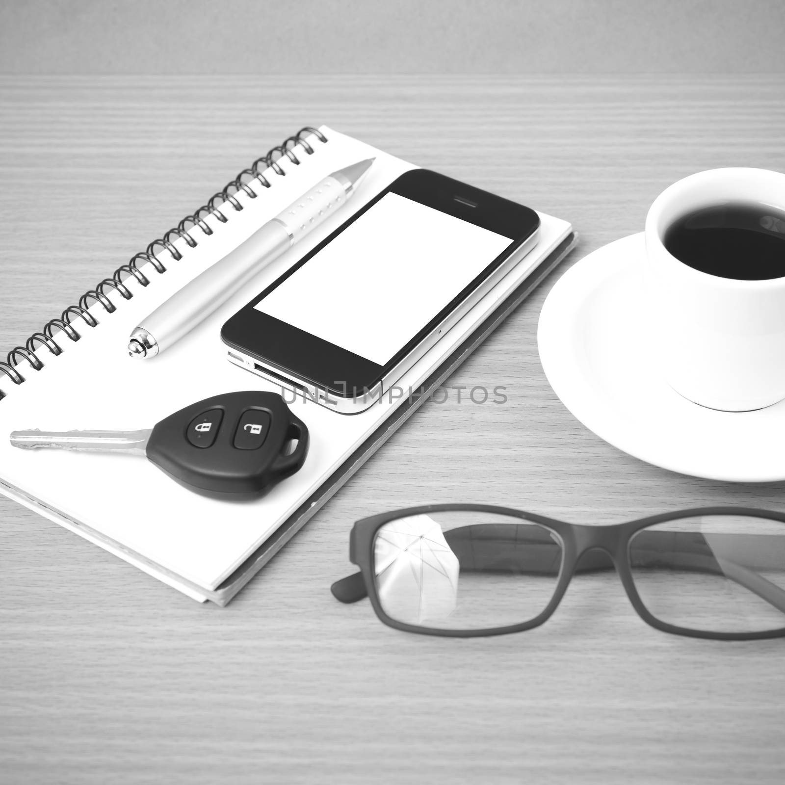 coffee,phone,notepad,eyeglasses and car key by ammza12