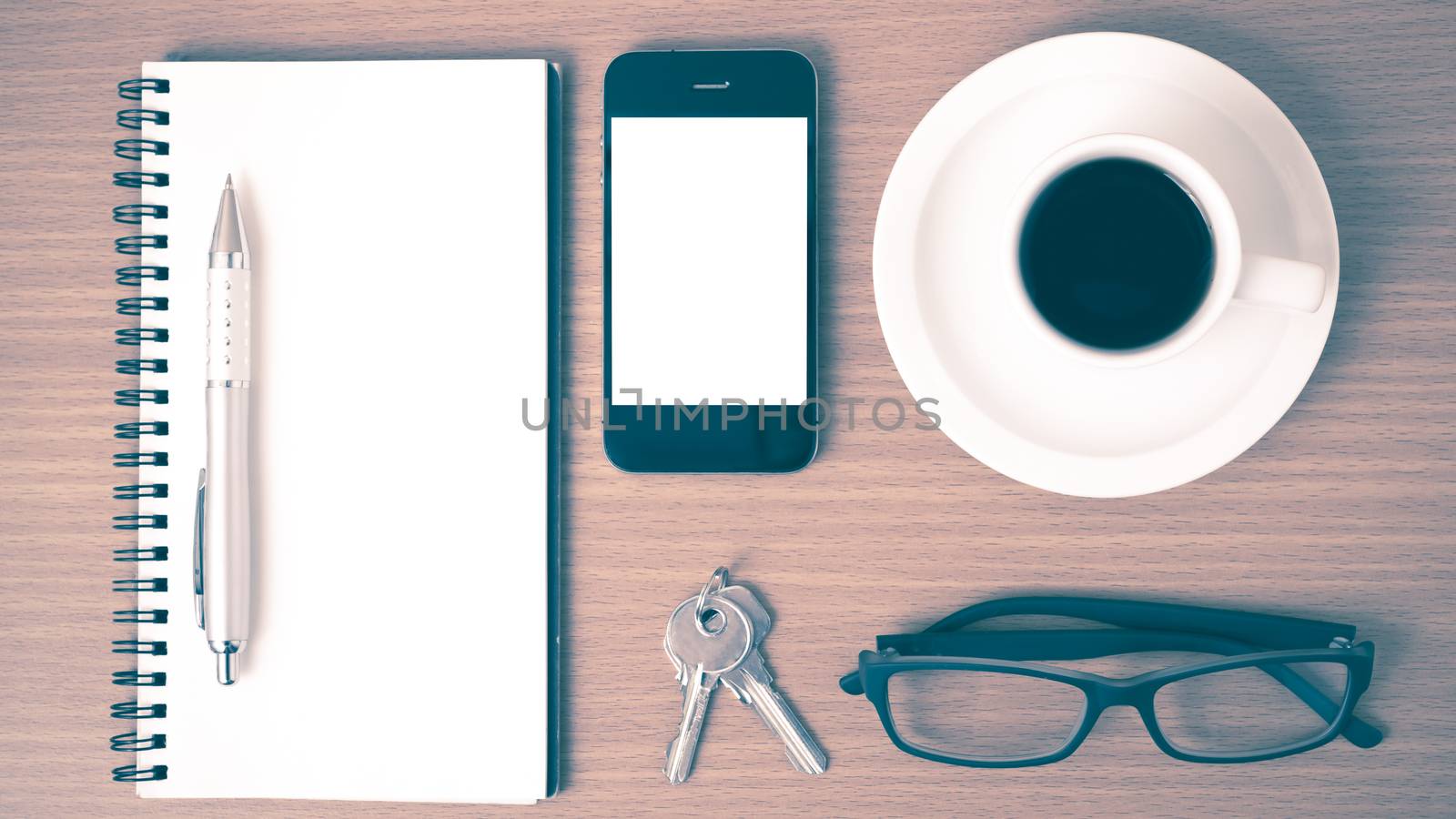 coffee,phone,notepad,eyeglasses and key by ammza12