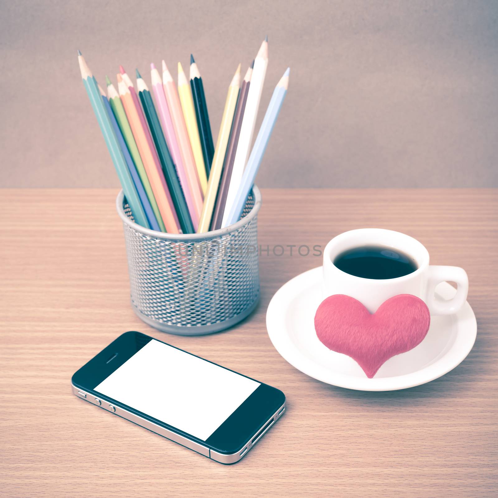coffee,phone,color pencil and heart by ammza12