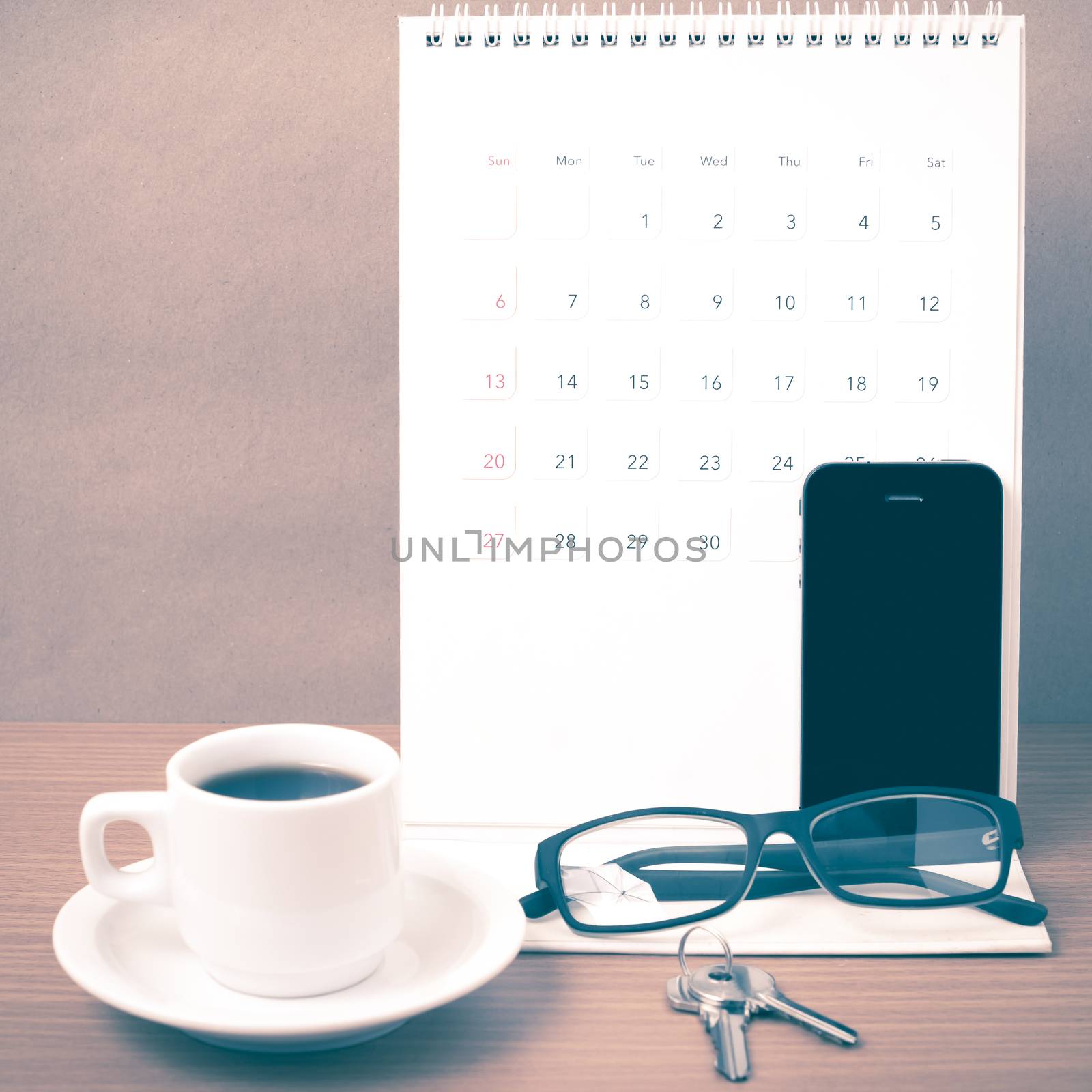 coffee,phone,eyeglasses,calendar and key by ammza12