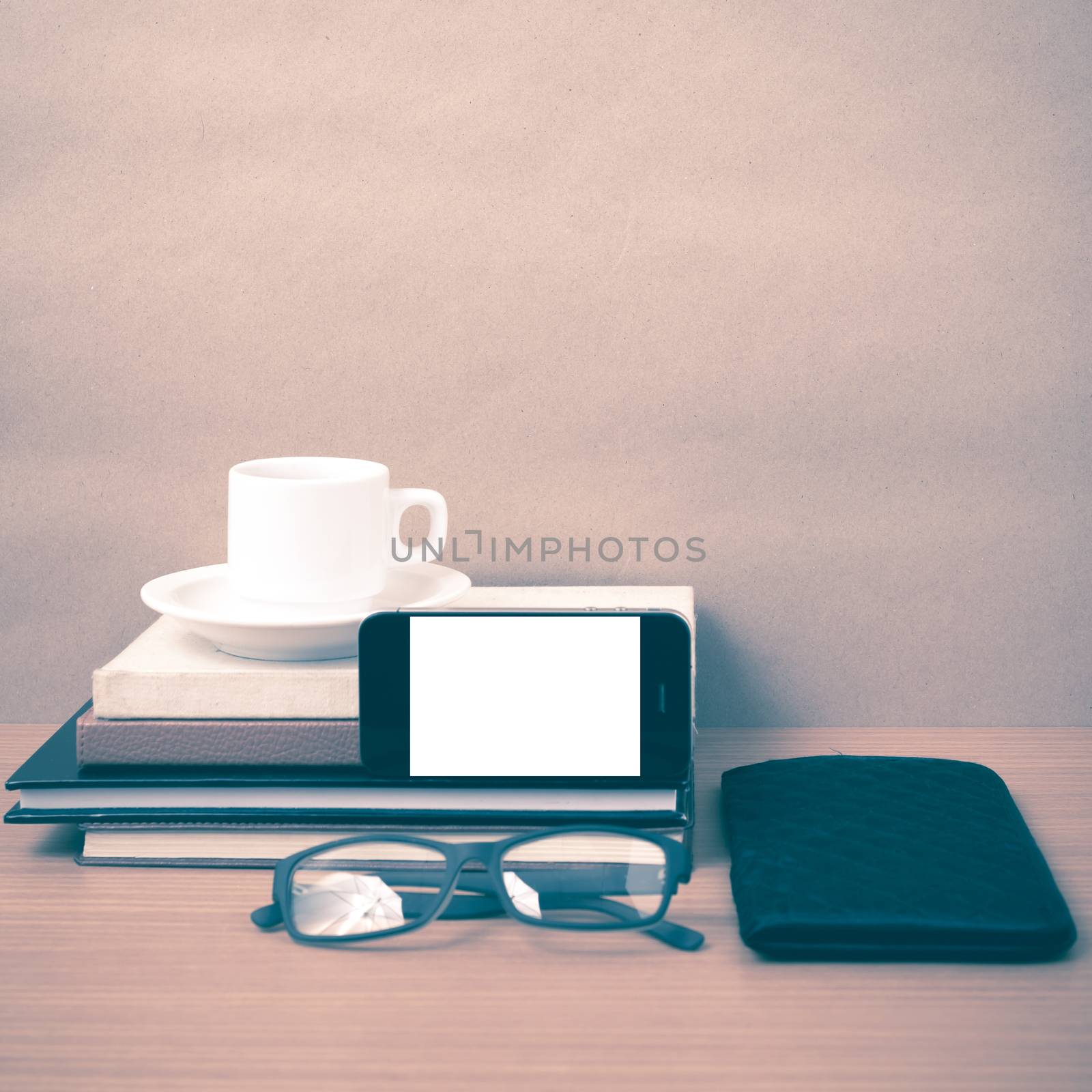 coffee,phone,eyeglasses,stack of book and wallet by ammza12