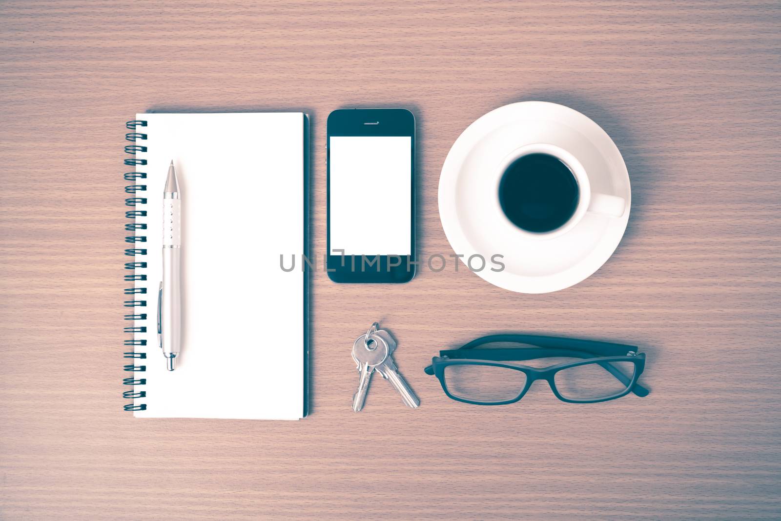 coffee,phone,notepad,eyeglasses and key by ammza12