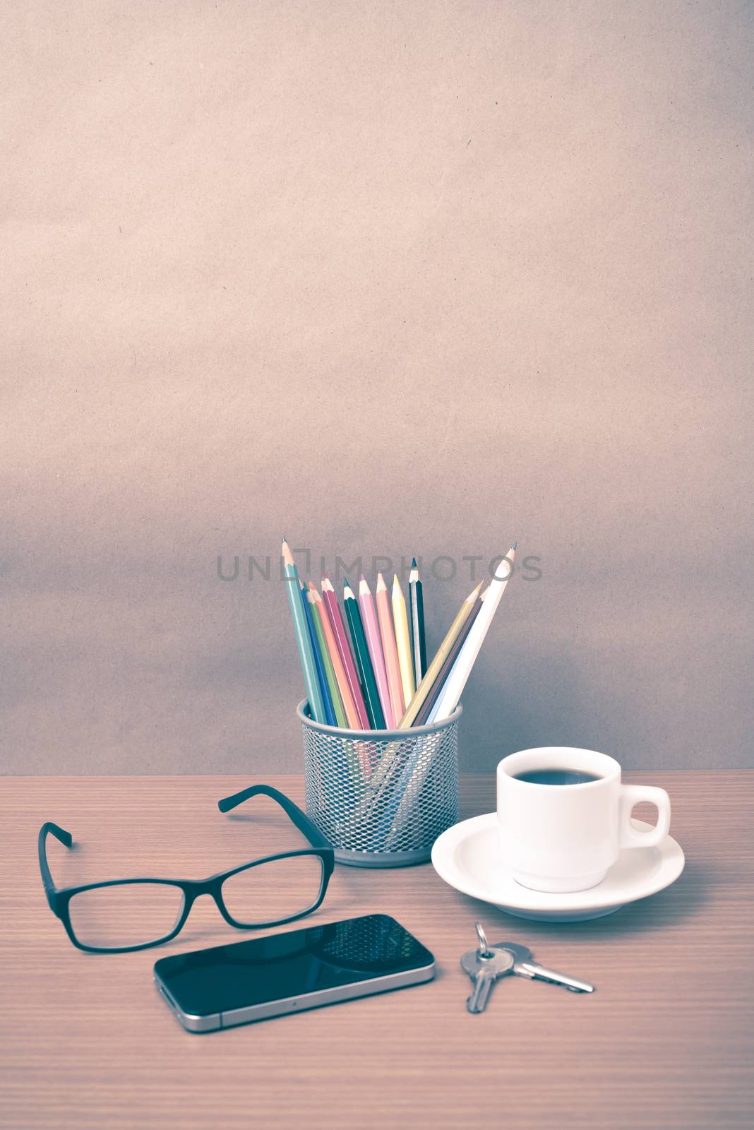 coffee,phone,eyeglasses,color pencil and key by ammza12