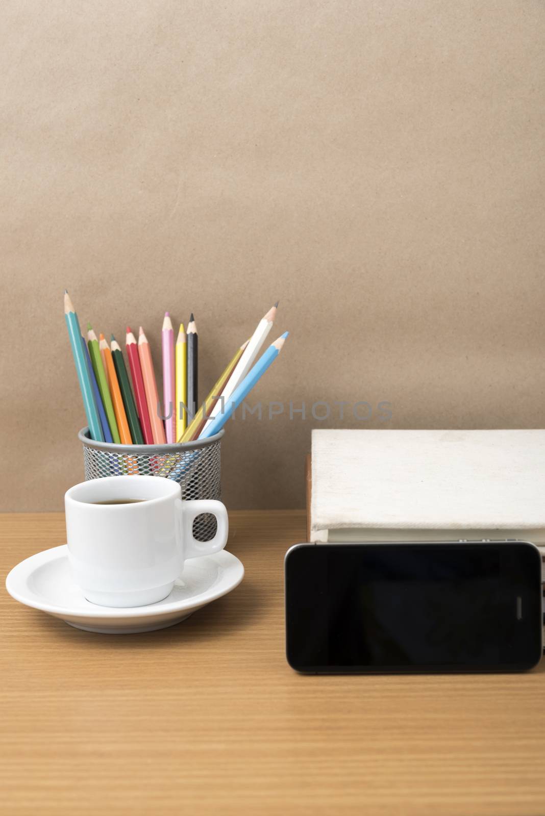 coffee,phone,stack of book and color pencil by ammza12
