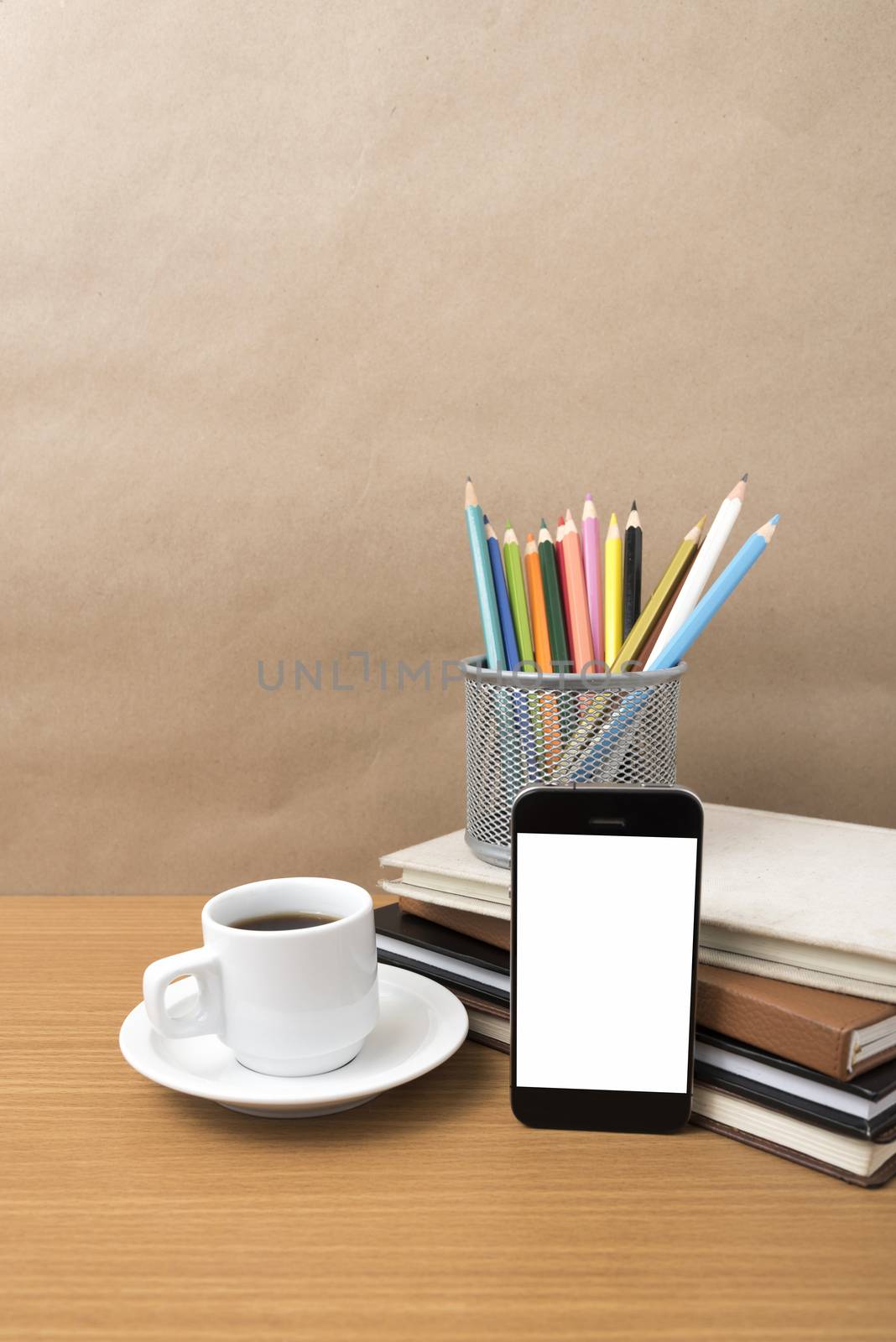 coffee,phone,stack of book and color pencil by ammza12