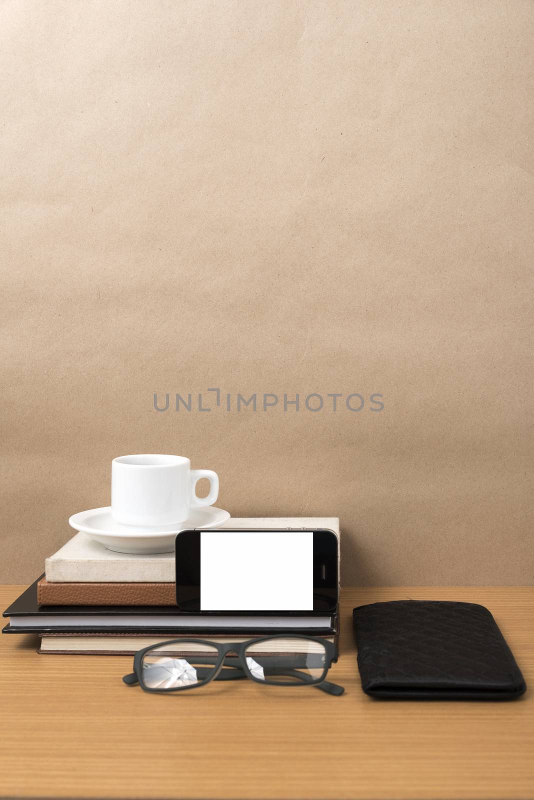 coffee,phone,eyeglasses,stack of book and wallet by ammza12