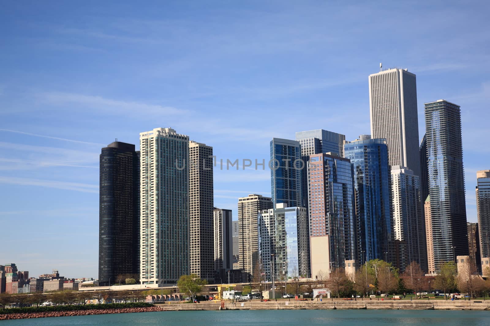 The Chicago skyline on Lake Michigan.