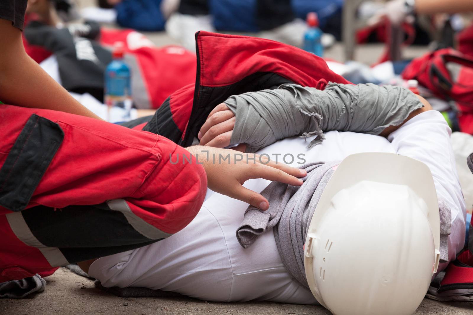 Work accident. First aid training. by wellphoto