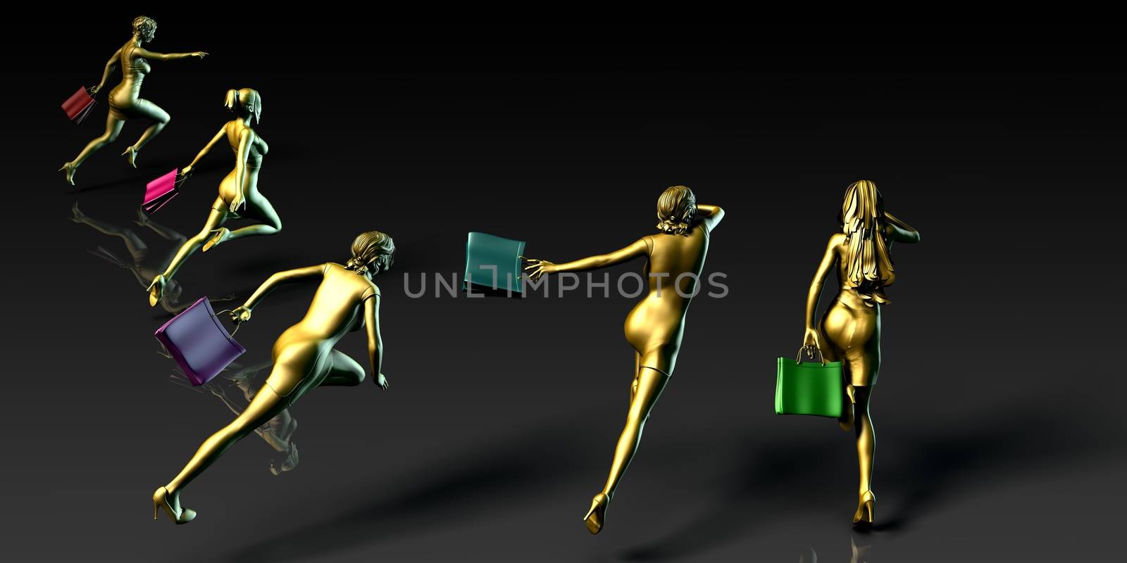 Group of Shoppers Running to Shop in the Mall