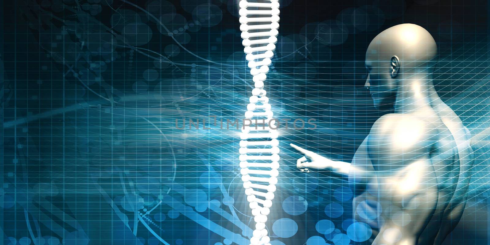 Scientist Analysing DNA Helix Strand in 3D as Art