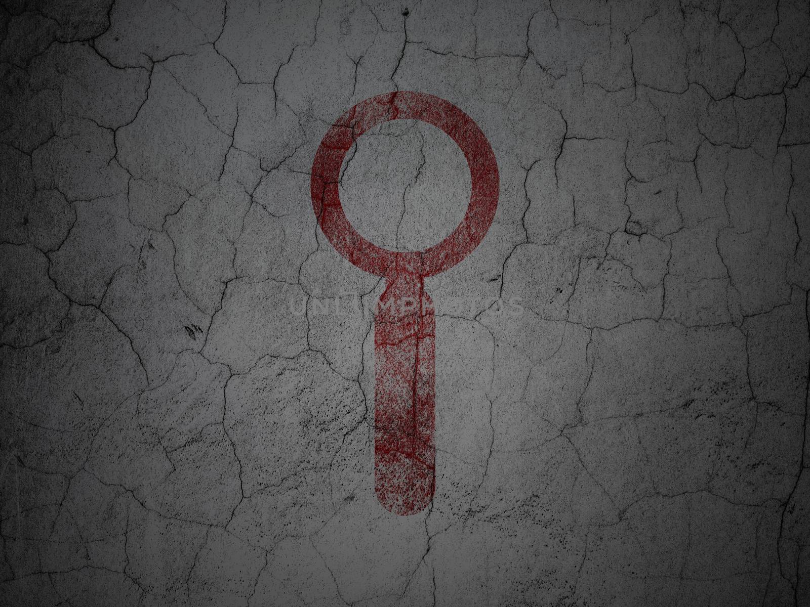 Information concept: Red Search on grunge textured concrete wall background