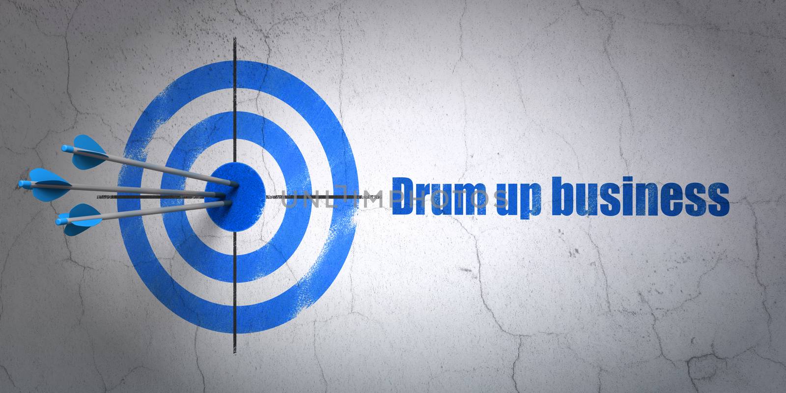 Success finance concept: arrows hitting the center of target, Blue Drum up business on wall background