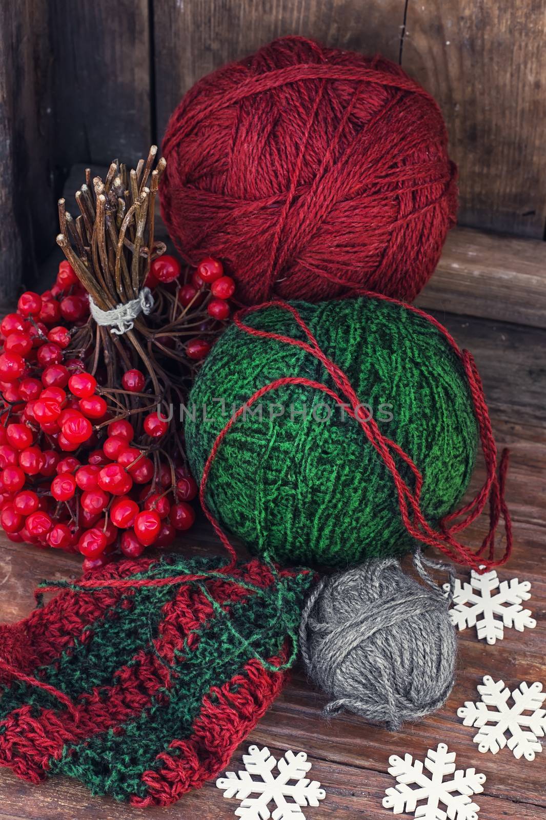 few skeins of wool yarn segment associated tissue