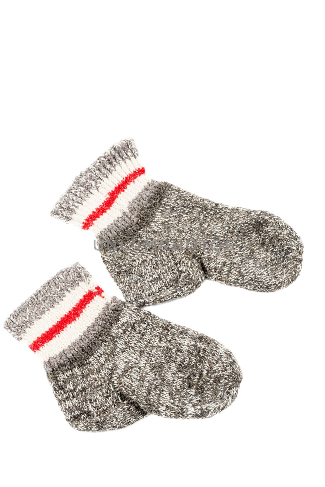 Homemade wool socks isolated on white background