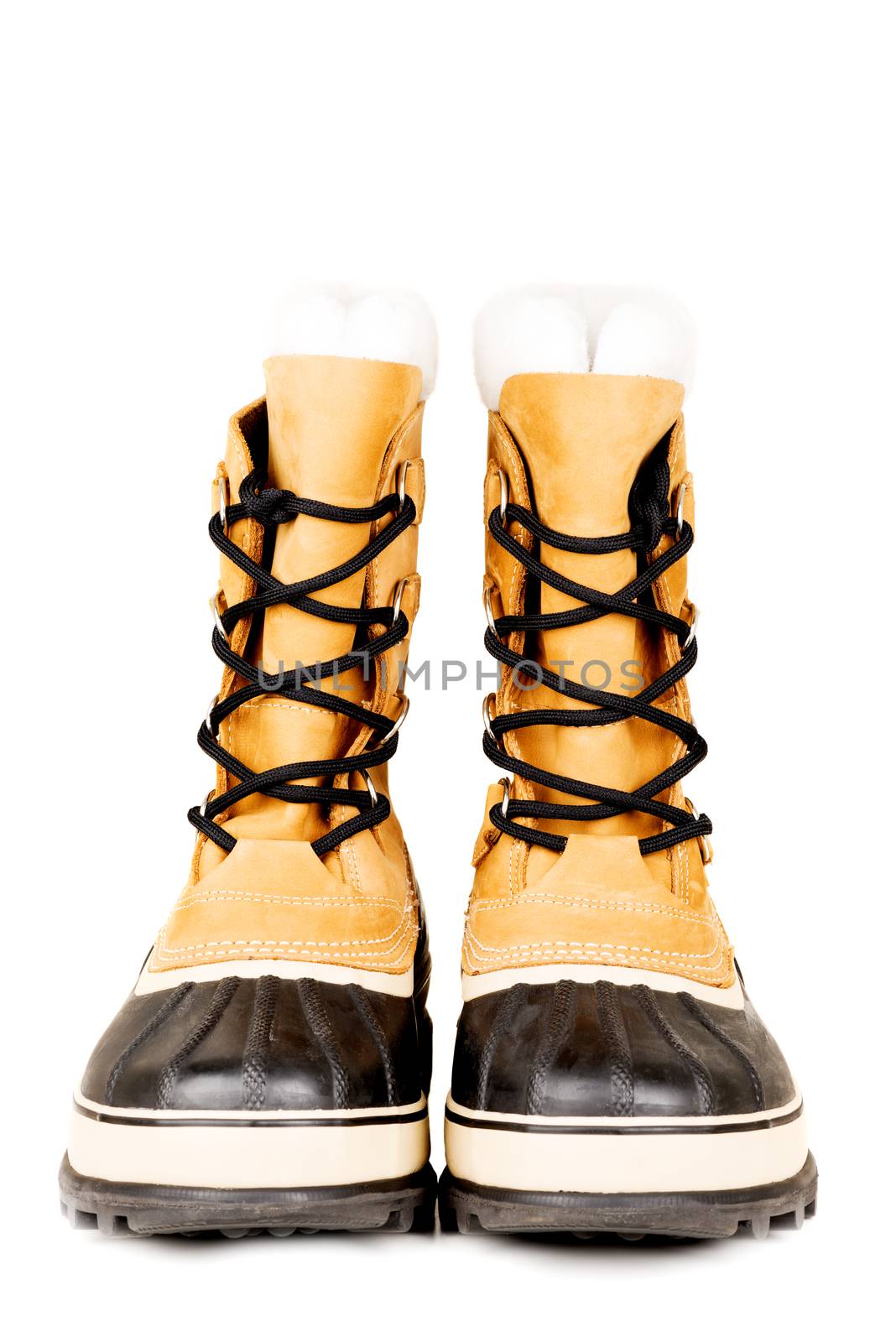 Unisex winter high boots isolated on white