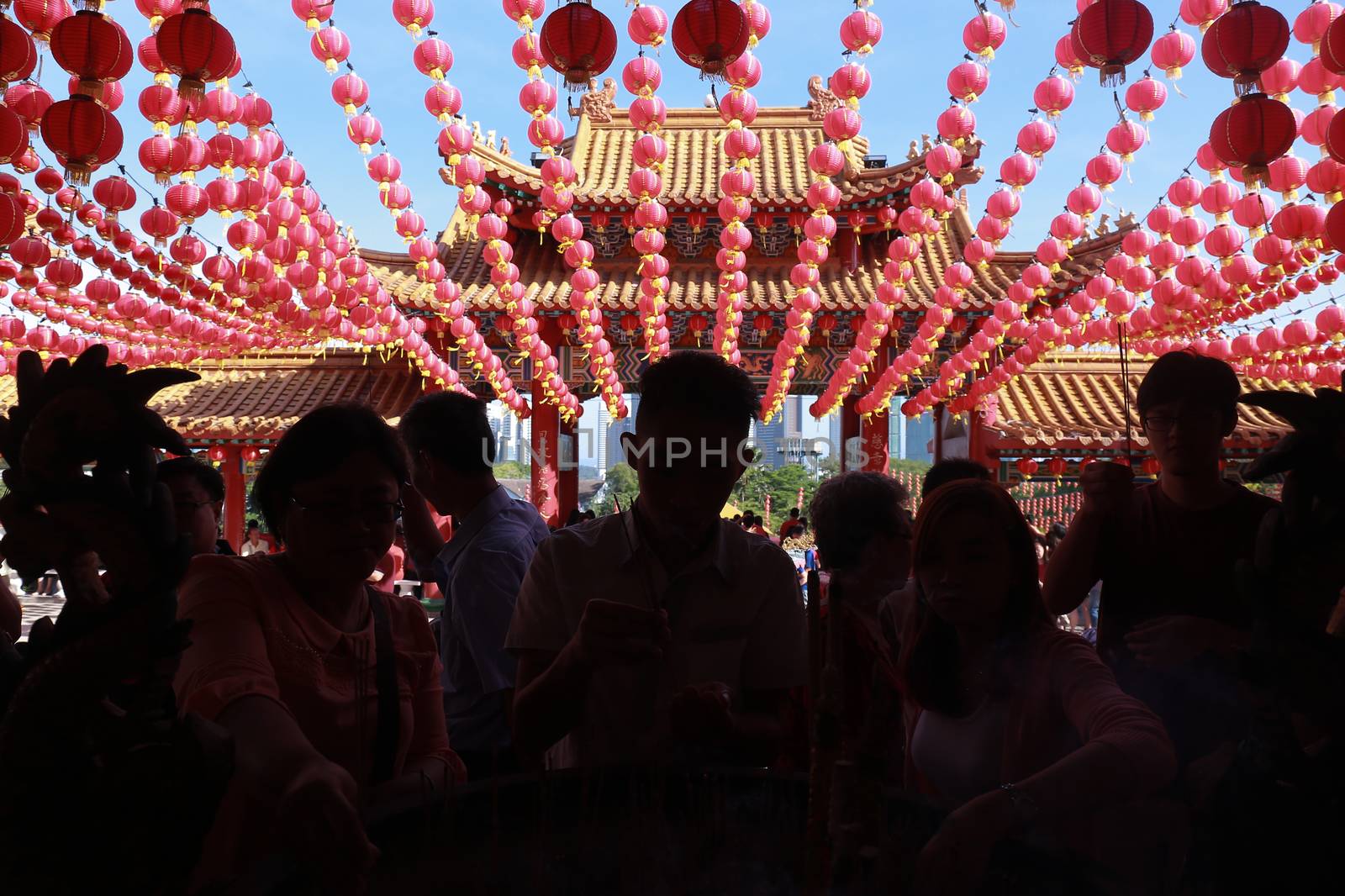 MALAYSIA, Kuala Lumpur: People gather at Thean Hou Temple on the first day of the Lunar New Year in Kuala Lumpur's popular Chinatown area on February 8, 2016. Some 25 percent of Malaysia's 29 million people are ethnic Chinese and celebrate the Lunar New Year, this year marking the Year of the Monkey.