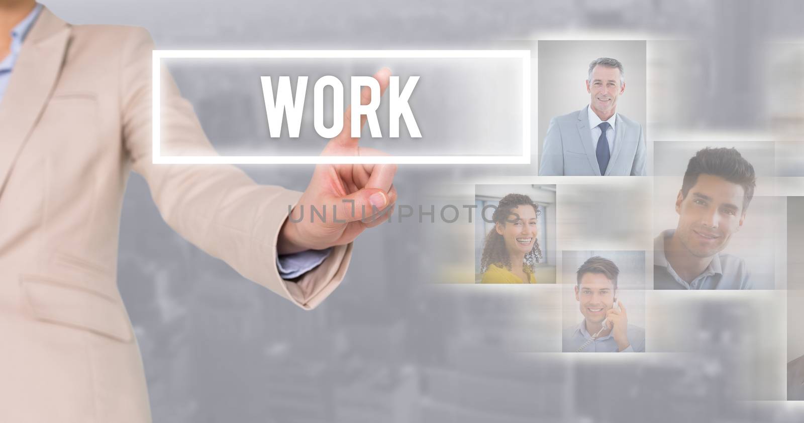 Composite image of businesswoman pointing by Wavebreakmedia