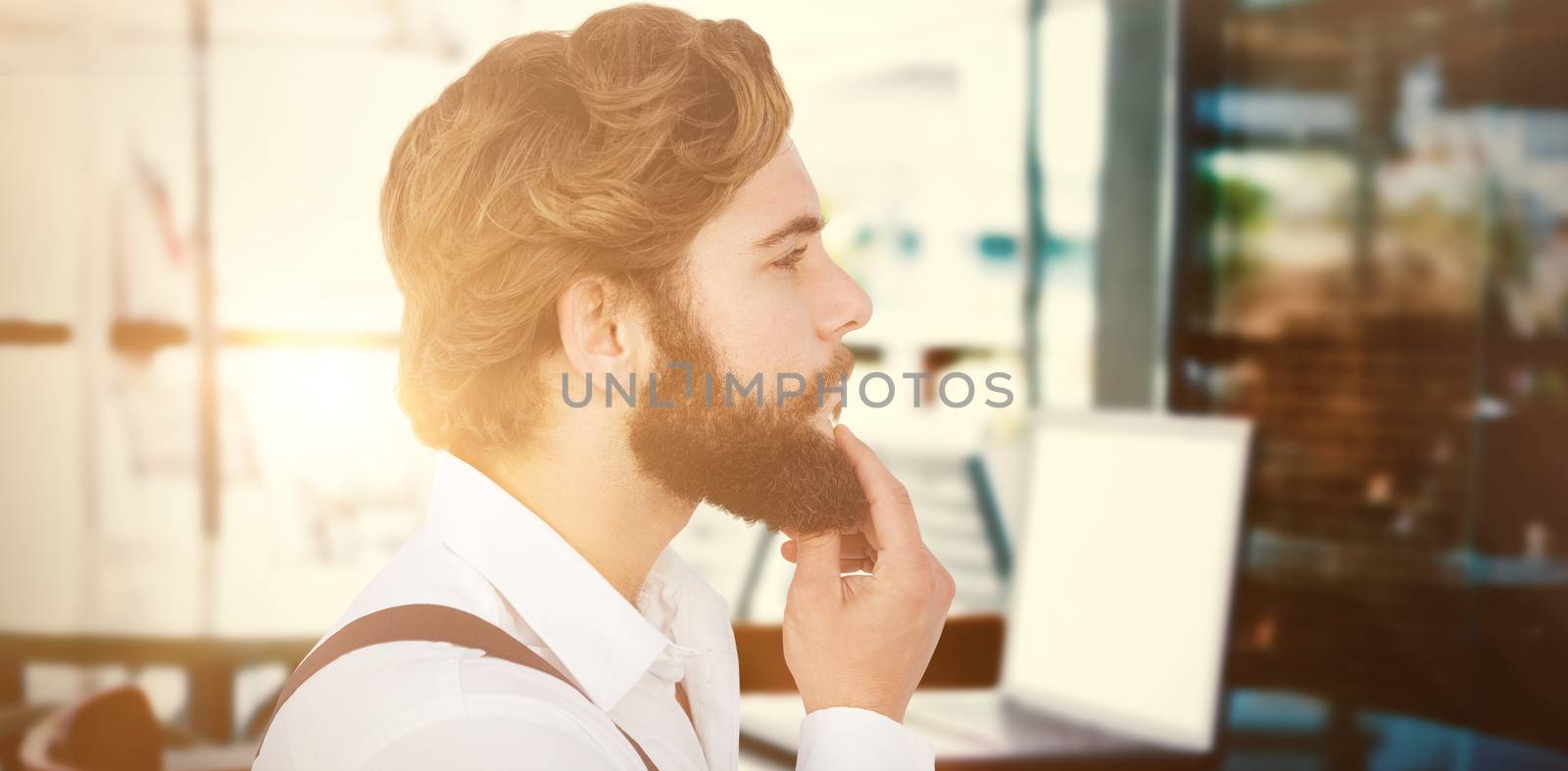 Composite image of profile view of hipster touching beard by Wavebreakmedia