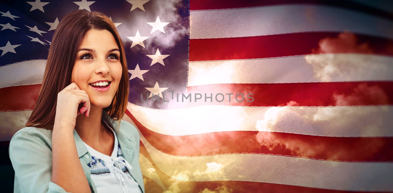 Composite image of smiling woman posing on white background by Wavebreakmedia
