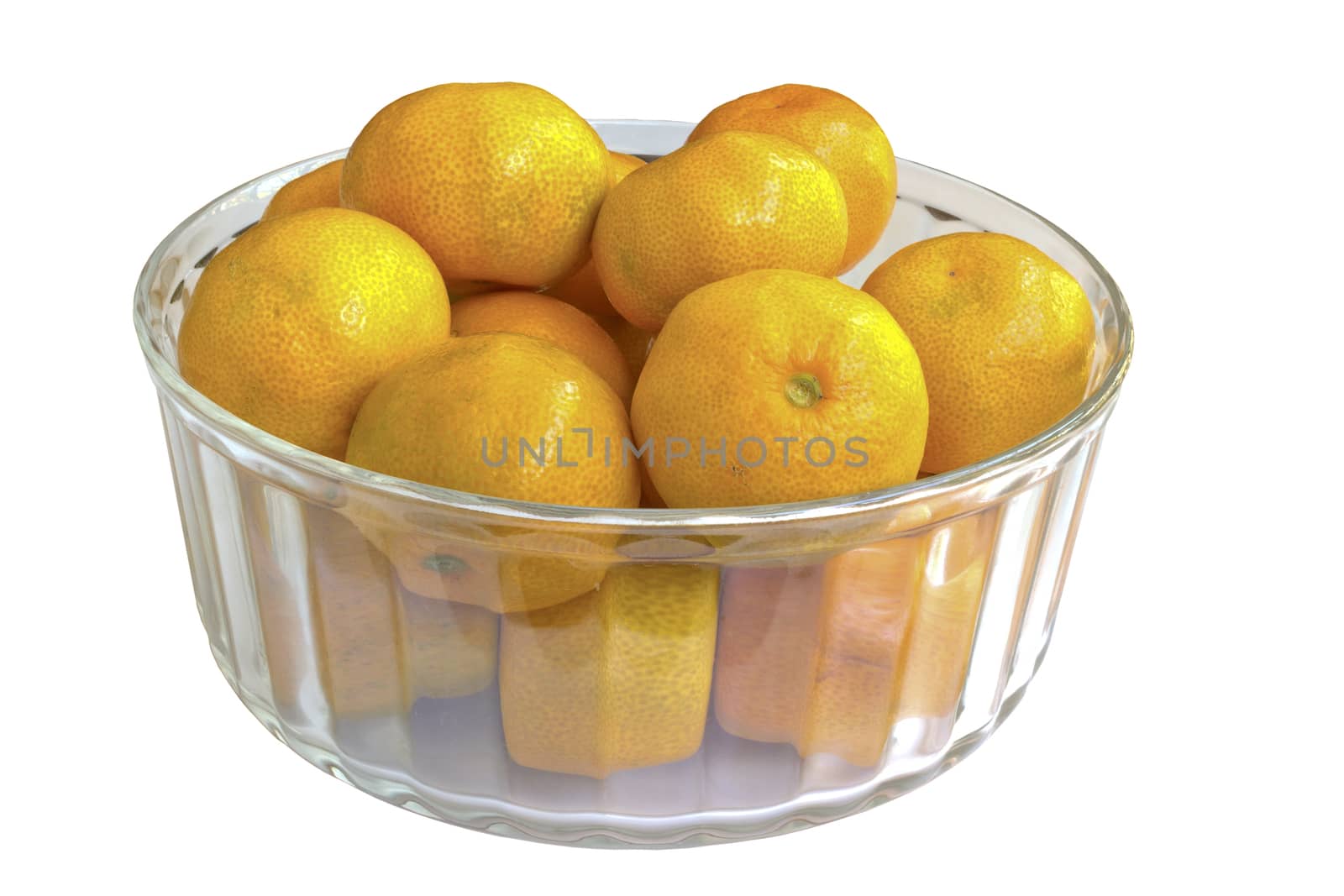 Tangerines in a glass bowl, isolated on white