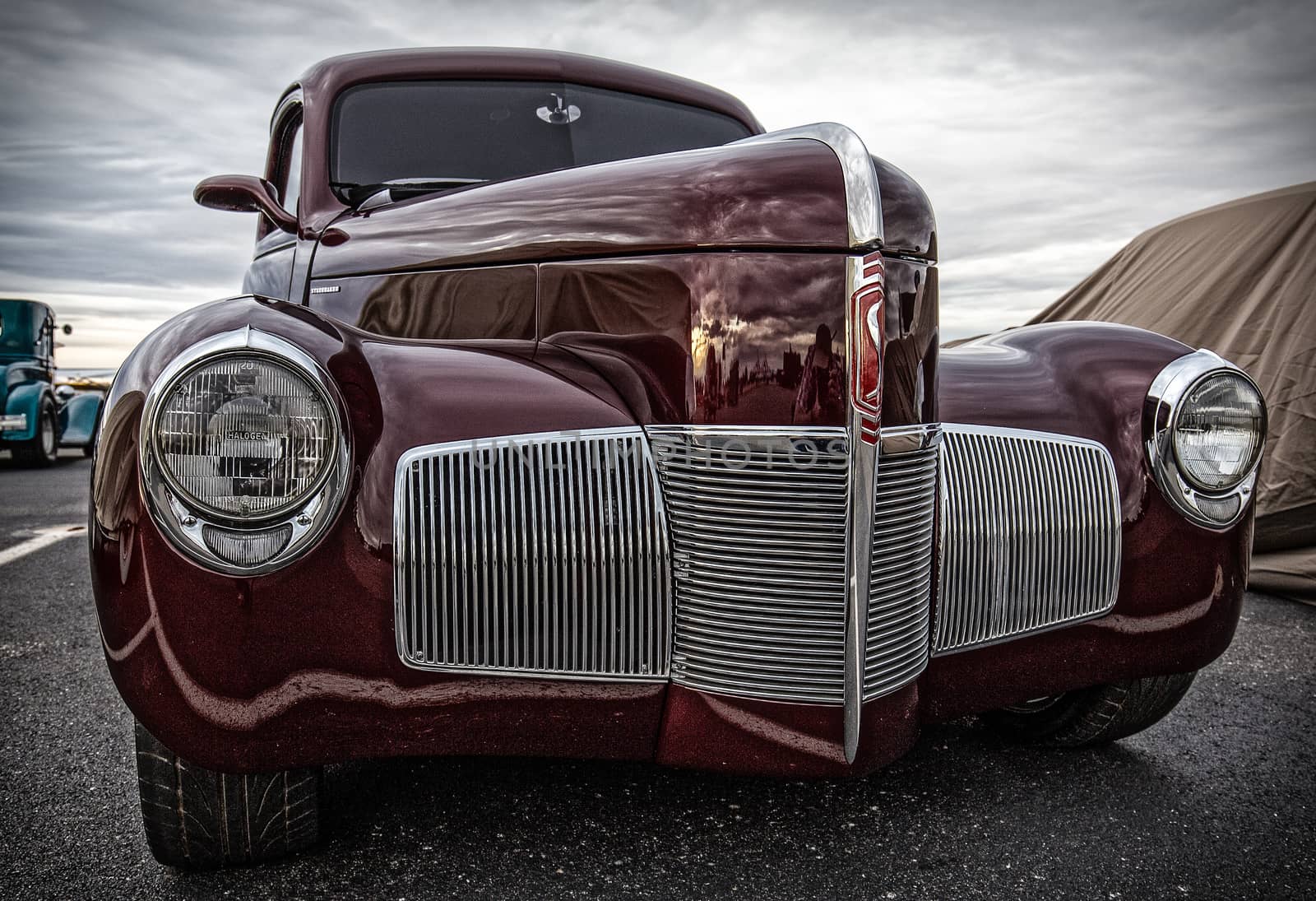 Redding, California, USA-September 28, 2014: A restored 1940's era Studebaker sits on display at a car show in Redding and shows off it's classic lines.