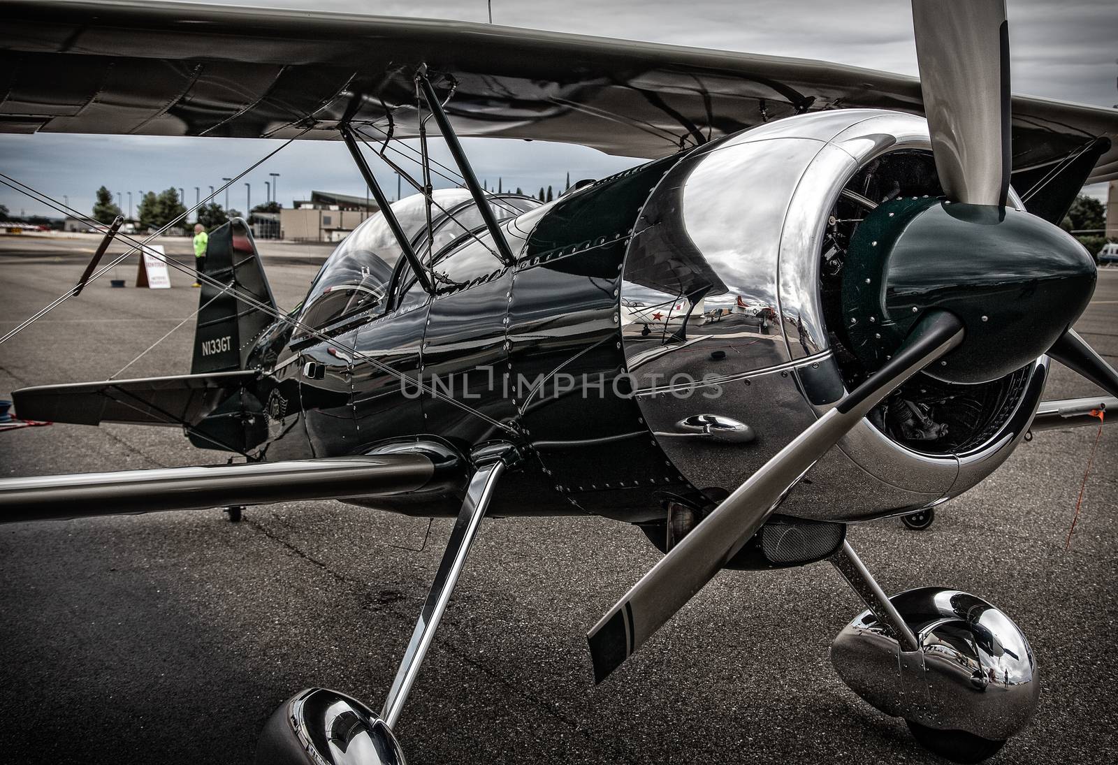 Redding, California, USA- September 28, 2014: A Pitts Model 12 stunt plane built by Jimmy Kilroy is on display at the Redding Airshow in northern California.