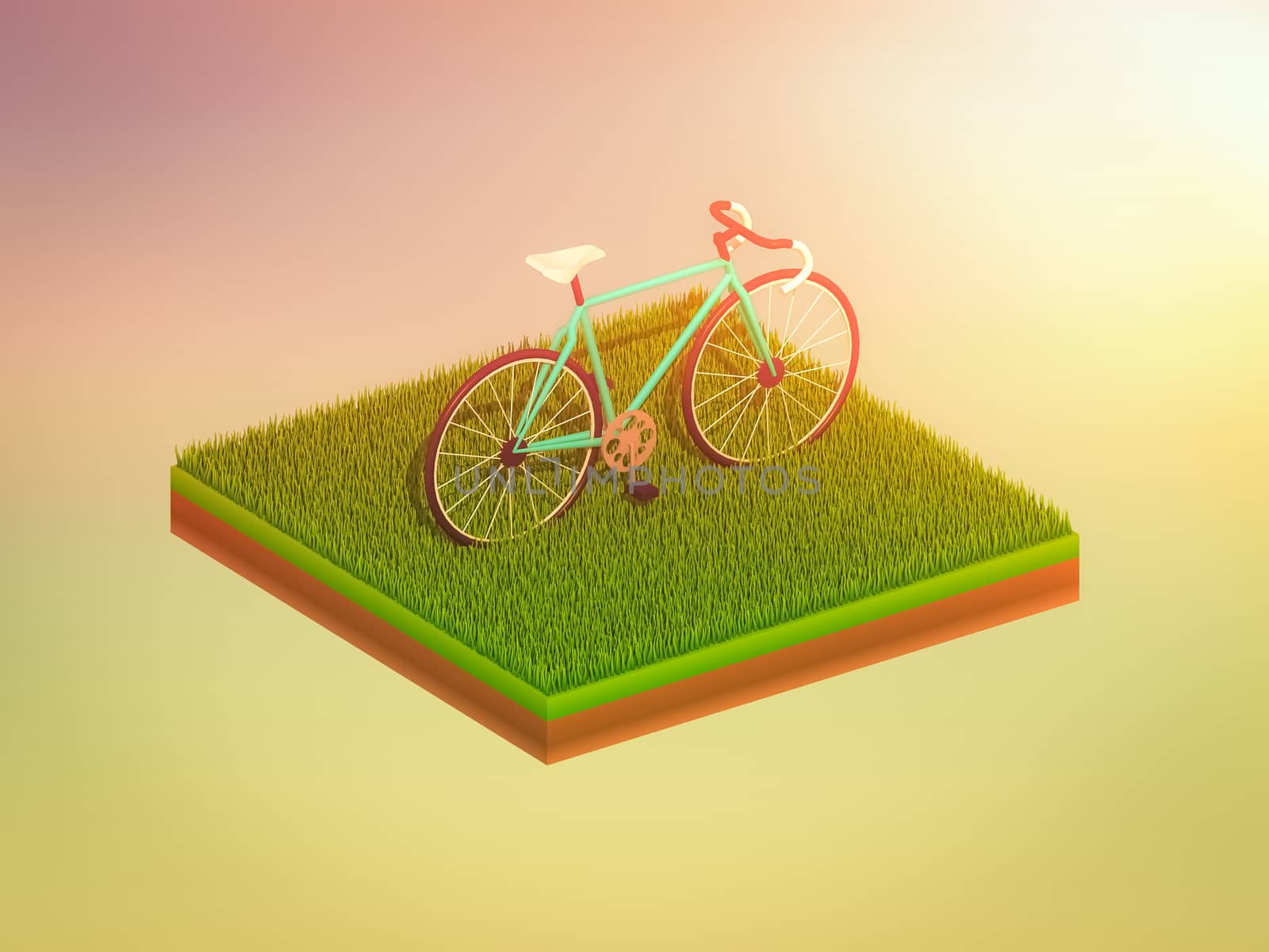 isometric green bicycle on green grass by teerawit