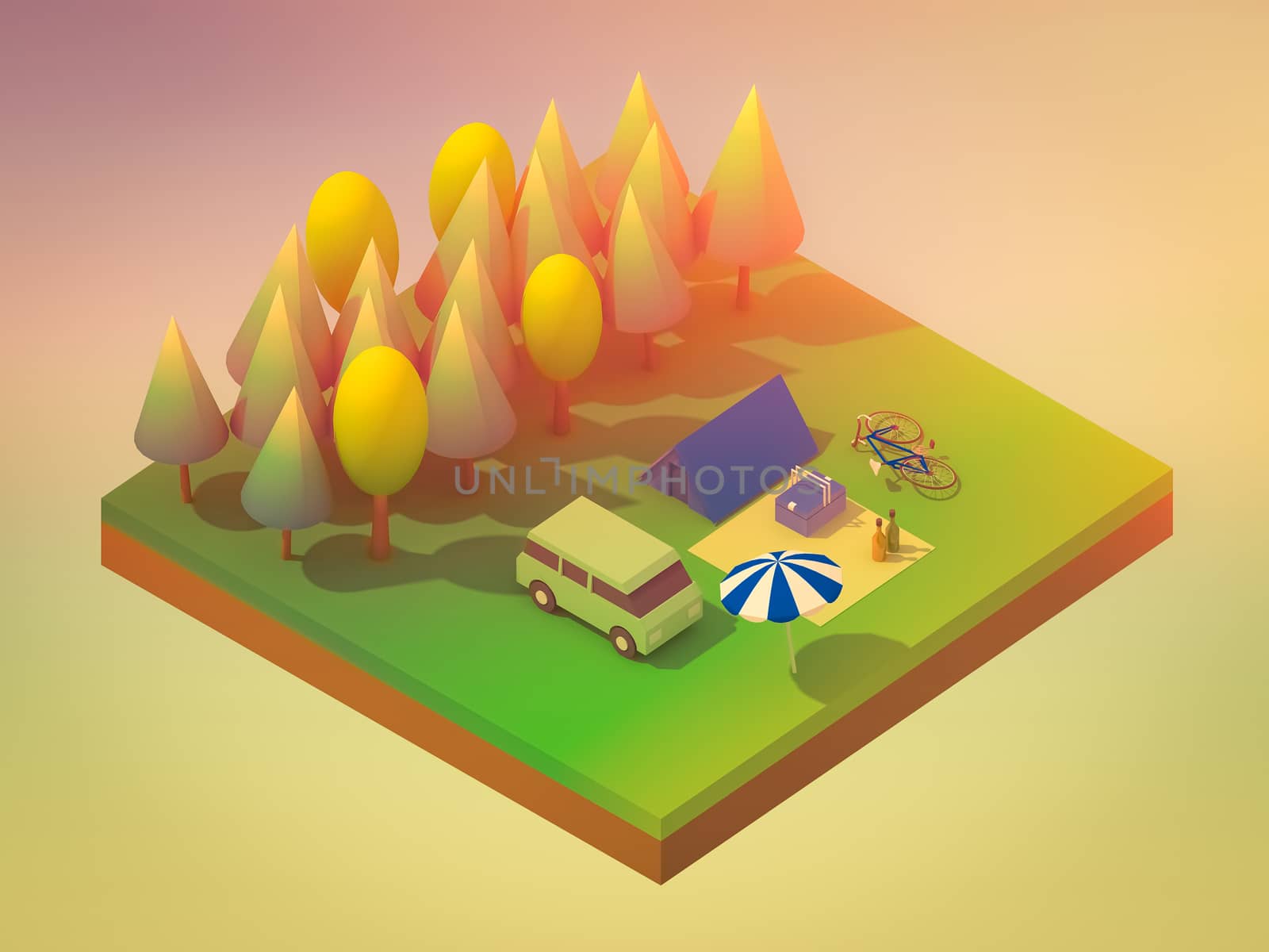 Isometric forest camping, abstract background, Isometric background