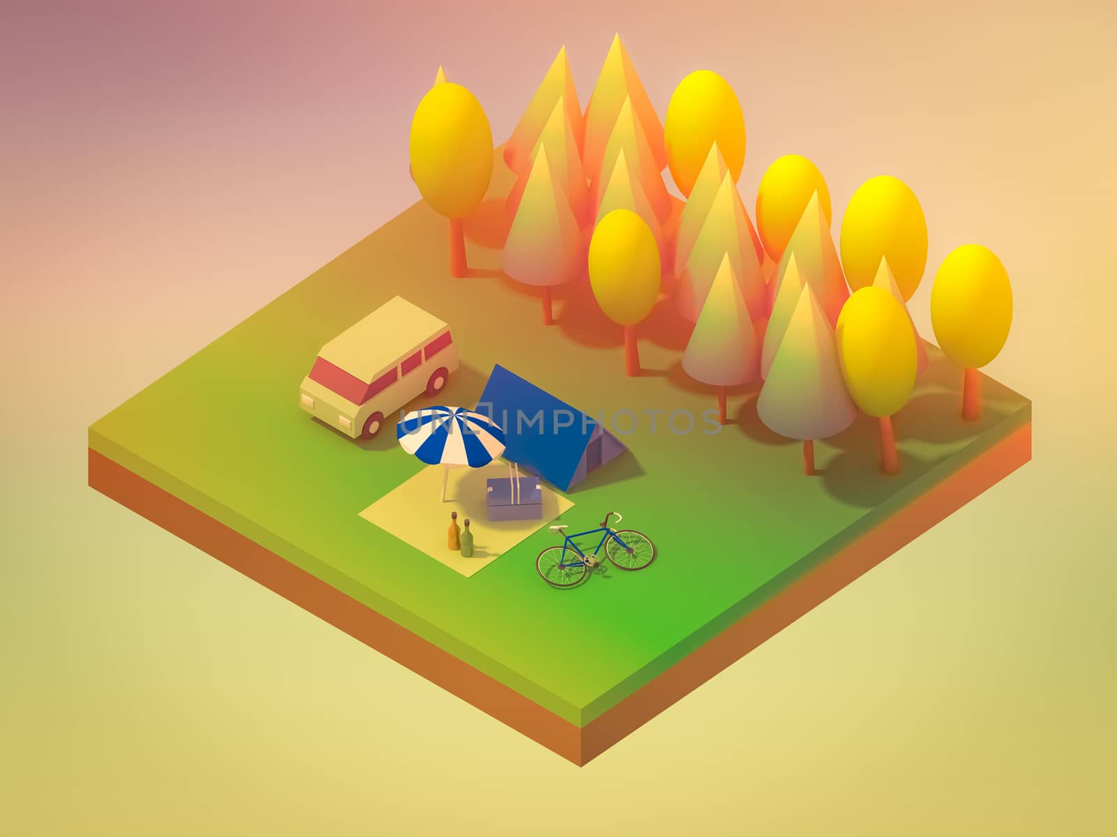 Isometric forest camping, abstract background, Isometric background