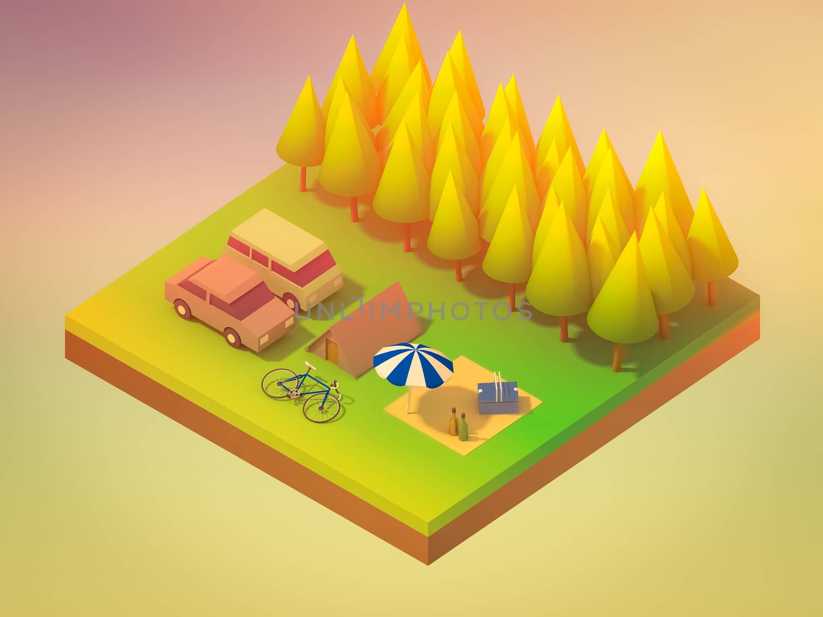 Isometric forest camping, abstract background, Isometric background