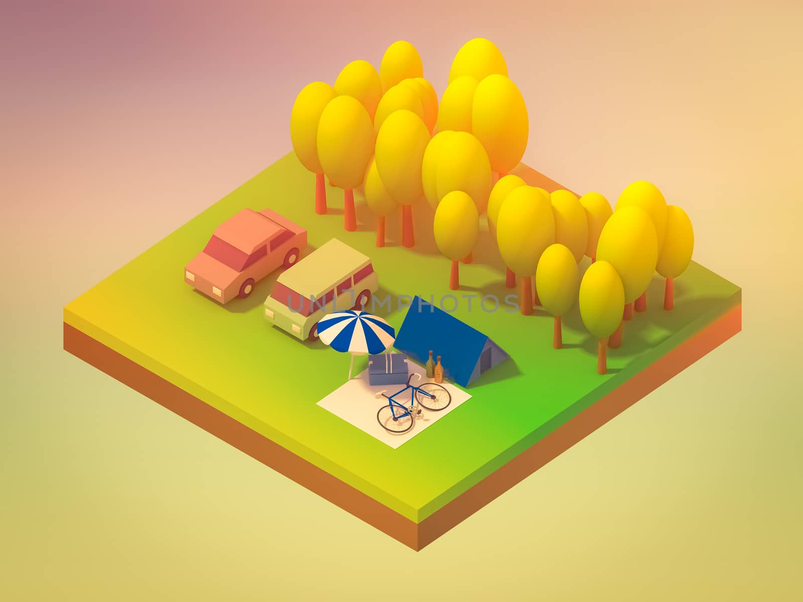 Isometric forest camping, abstract background, Isometric background