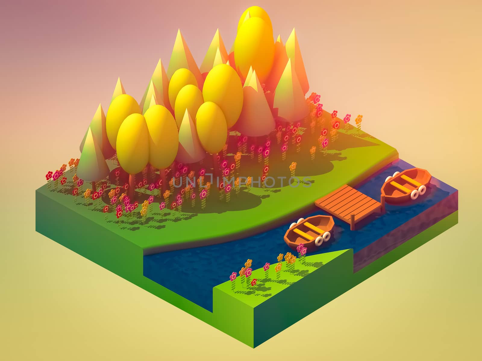 isometric nature and landscape by teerawit